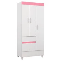 Guarda Roupa Infantil Wind Branco Brilho Rosa - Demób