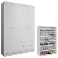 Guarda Roupa Louise e Sapateira Laís Branco Brilho - AJL 