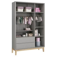 Interna Guarda Roupa Infantil 3 Portas New Classic Cinza com