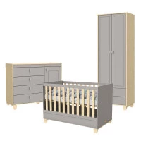 Quarto de Bebê 2 Portas Cômoda com Porta Rope Natural Cinza 