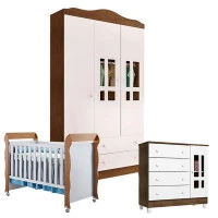 Quarto de Bebê Ariel 3 Portas com Berço Mirelle Branco Aceti