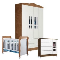 Quarto de Bebê Ariel 4 Portas com Berço Mirelle Branco Aceti