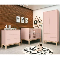 Quarto de Bebê Classic 2 Portas Grafite com Pés Madeira Natu