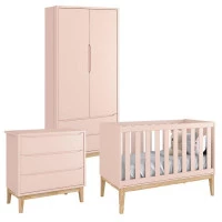Quarto de Bebê Classic 2 Portas Rosa com Pés Madeira Natural