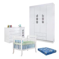 Quarto de Bebê Lívia com Berço Lila Branco Brilho com Colchã