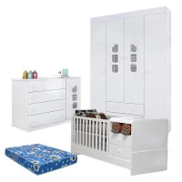 Quarto de Bebê Lívia com Berço Multifuncional Selena Branco 