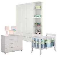 Quarto de Bebê Lorena com Berço Lila Branco Brilho Phoenix B