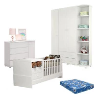 Quarto de Bebê Lorena com Berço Mulltifuncional Selena Branc