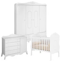Quarto de Bebê Realeza 4 Portas Cômoda 1 Porta Branco Acetin