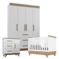 Quarto de Bebê Retrô Vitória Branco Brilho Wengue