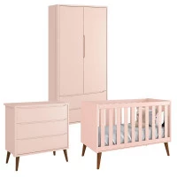 Quarto de Bebê Theo 2 Portas Rosa com Pés Amadeirados – Rell