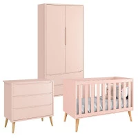 Quarto de Bebê Theo 2 Portas Rosa com Pés Madeira Natural – 