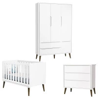 Quarto de Bebê Theo 3 Portas Branco Acetinado com Pés Amadei