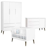 Quarto de Bebe Theo 3 Portas com Cômoda com Porta Branco Ace