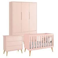 Quarto de Bebê Theo 3 Portas Cômoda Gaveteiro Rosa com Pés M
