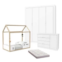 Quarto de bebê Tutto New 4 Portas e Cama Montessoriana Liv B