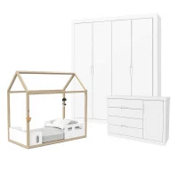 Quarto de bebê Tutto New 4 Portas e Cama Montessoriana Liv B