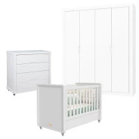 Quarto de Bebê Tutto New com Cômoda Gaveteiro Branco Acetina